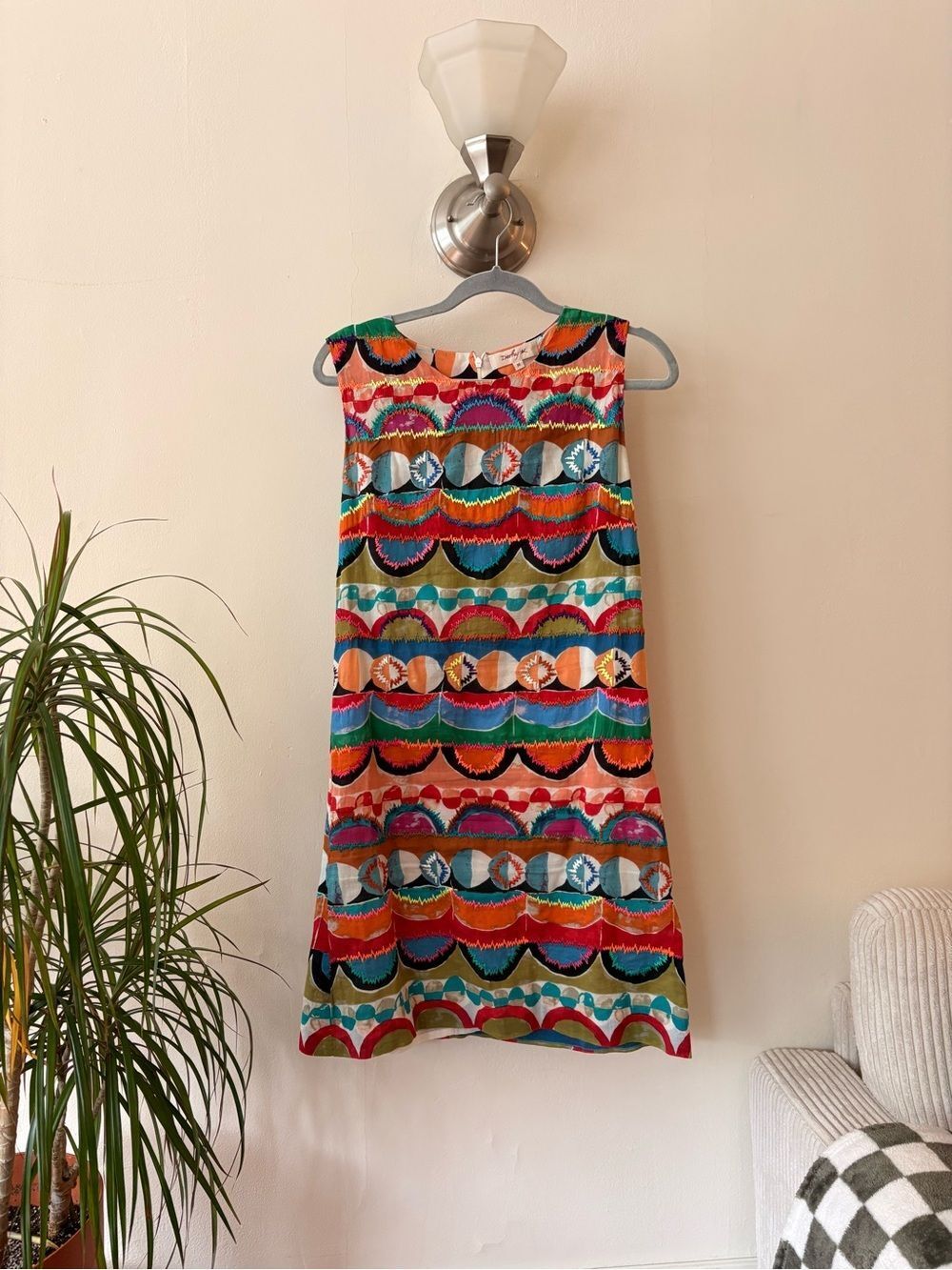 Derhy Paris Multicolor Embroidered Shift Dress Boho Artsy Mini Dress Size M